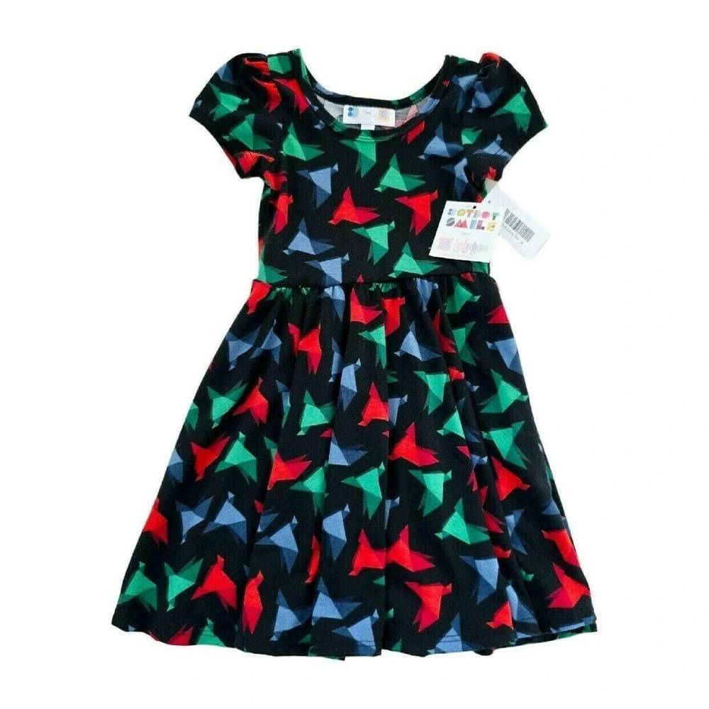 DotDotSmile x LuLaRoe Lucy Twirl Dress NWT Size 2 Kids Black Origami Bird
